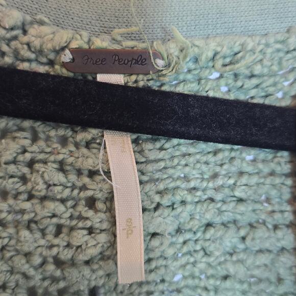 Free People Open Knit Sweater Size S Sage Green V-Neck Custom Handmade Hippie - Picture 8 of 9